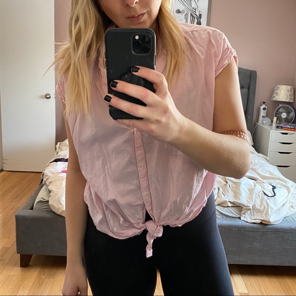 Stripes tie-front T